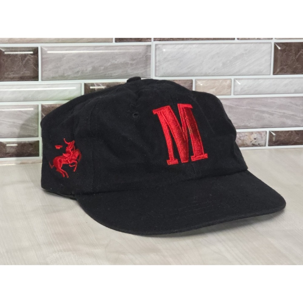 Vintage 90s Black Red Strapback Hat Cowboy Cigarette Brand Men's Ball Cap - Picture 4 of 16